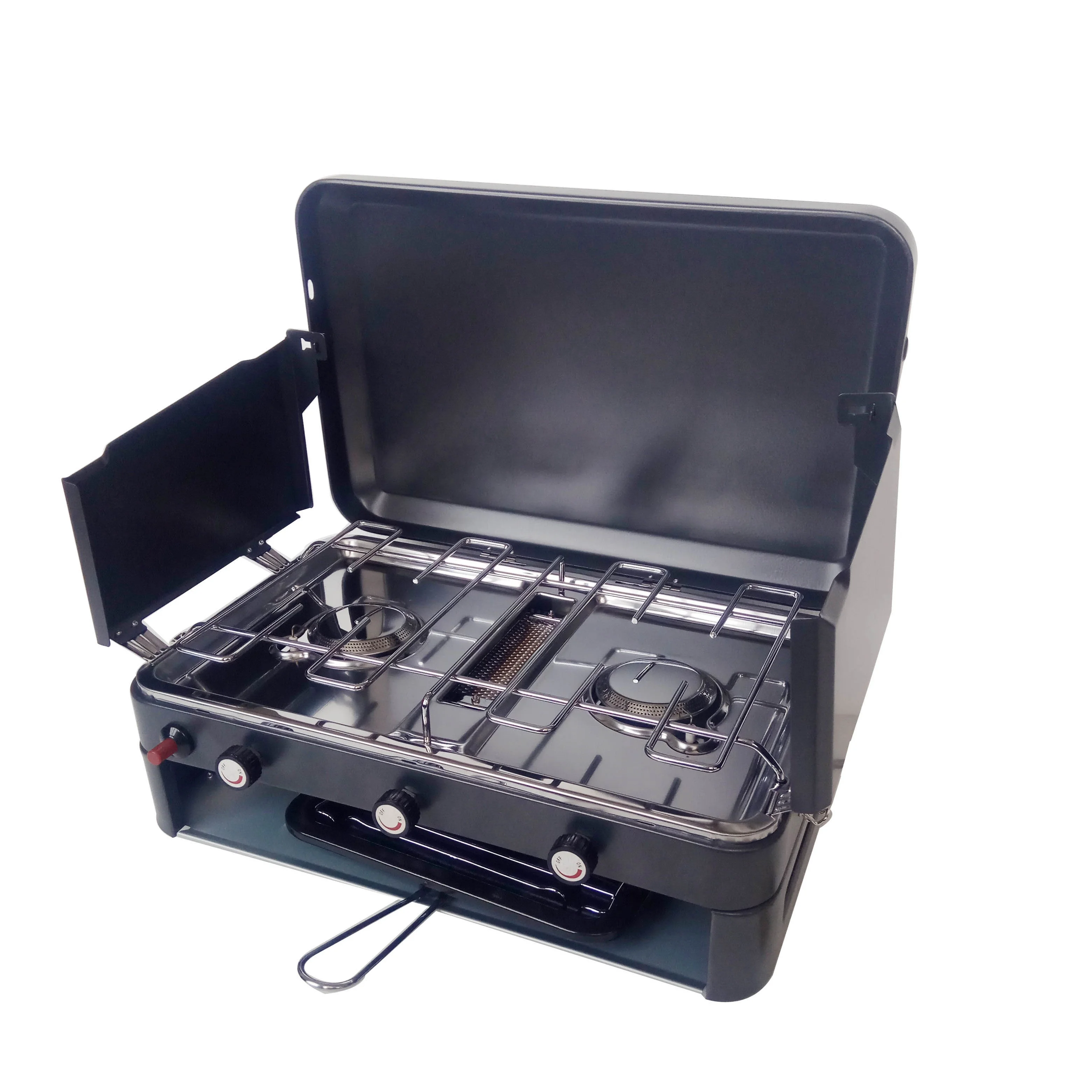 Портативная газовая плита с 2 горелками и грилем