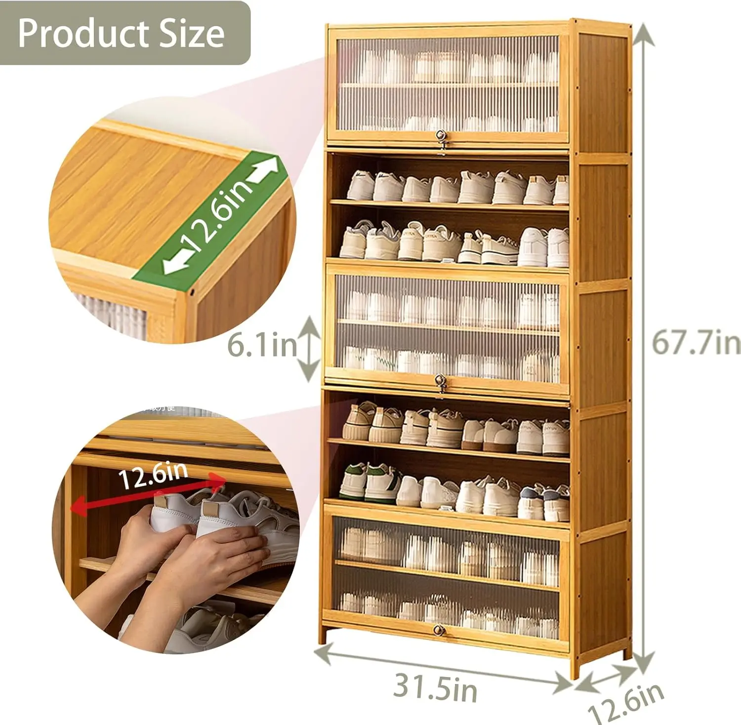 Large 10-Tier Bamboo Shoe Cabinet with Flip Doors Simple Design 40-45 Pairs Shoe Storage Rack Furniture for Home Entryway