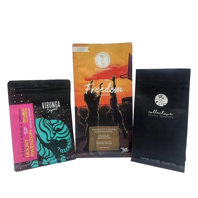 250g 500g 1kg 12oz  Custom Empty Coffee Bags Flat Bottom Coffee Pouch Custom Printed Coffee Beans Packaging Bags