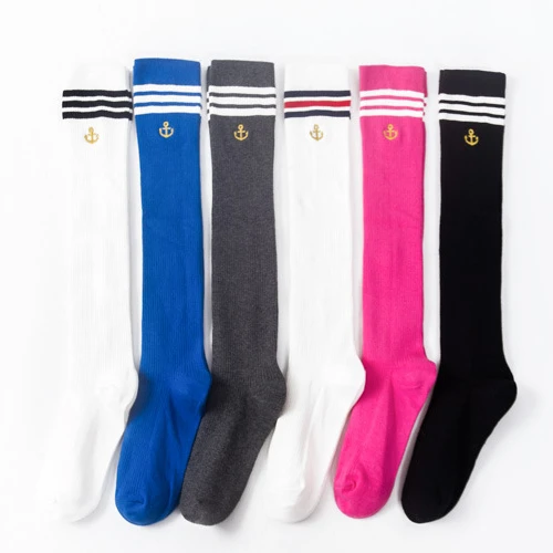 wholesale funky cute white black cotton 3 stripes women girls Knee-length socks