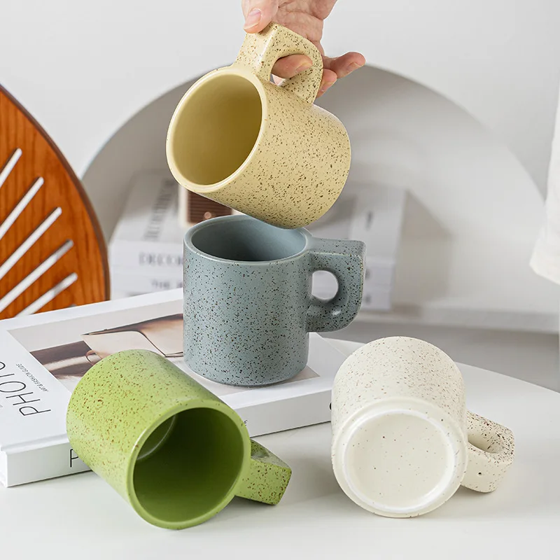 Creative C-shaped handle mug Nordic simple sesame dots ceramic cup