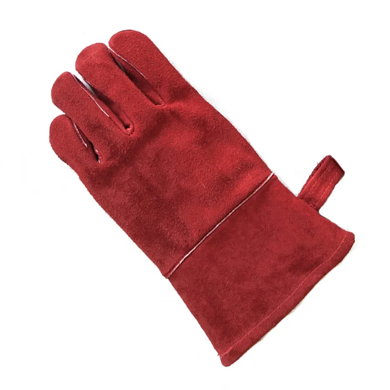 11 inch Children BBQCooking Protective Cow Split Leather Mitts Oven Grill Fireplace Barbecue Glove Set Heat Resistant BBQ Gloves