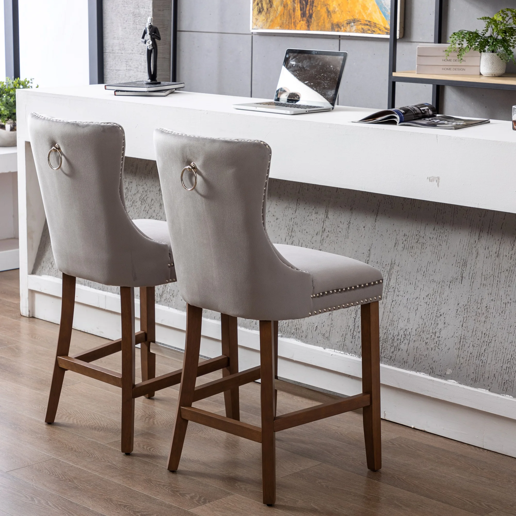 Стильный Бархатный бархатный барный стул из массива дерева