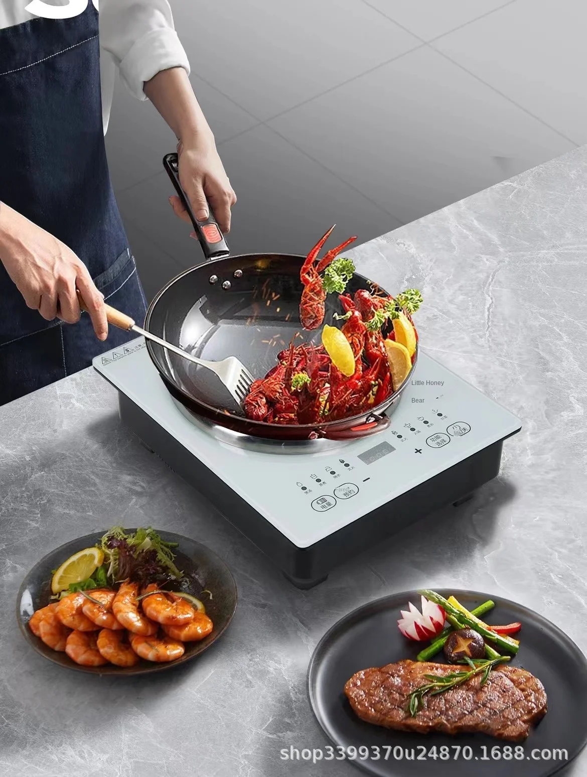 1 Burner 3000W Temperature Sensor Induction Cooktop Stainless Steel Kitchen Equipment Restaurant Use Battery 3500W Capacity