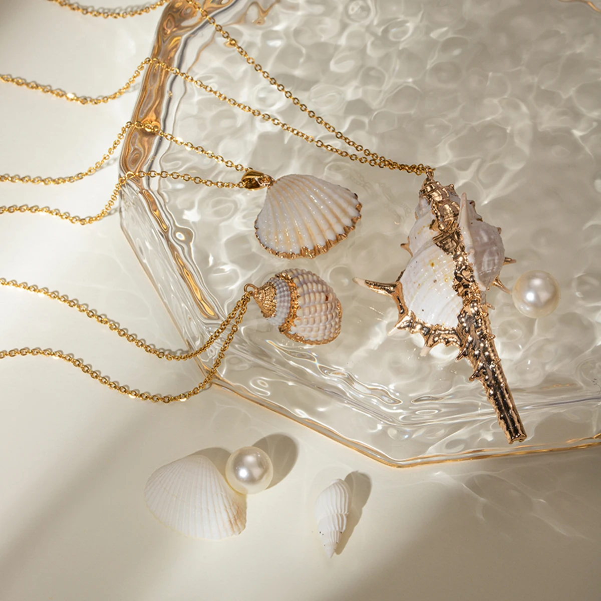 Ocean Charms Necklace 18K PVD Gold Plated Stainless Steel Waterproof  Beach Starfish Shell Necklace For Women