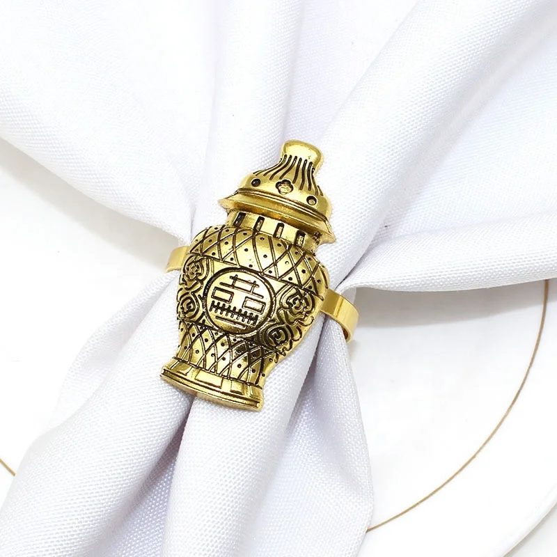 Antique Gold Ceramic Napkin Rings White Blue Porcelain Bottle Napkin Holders for Home Kitchen Wedding Parties  HWE53