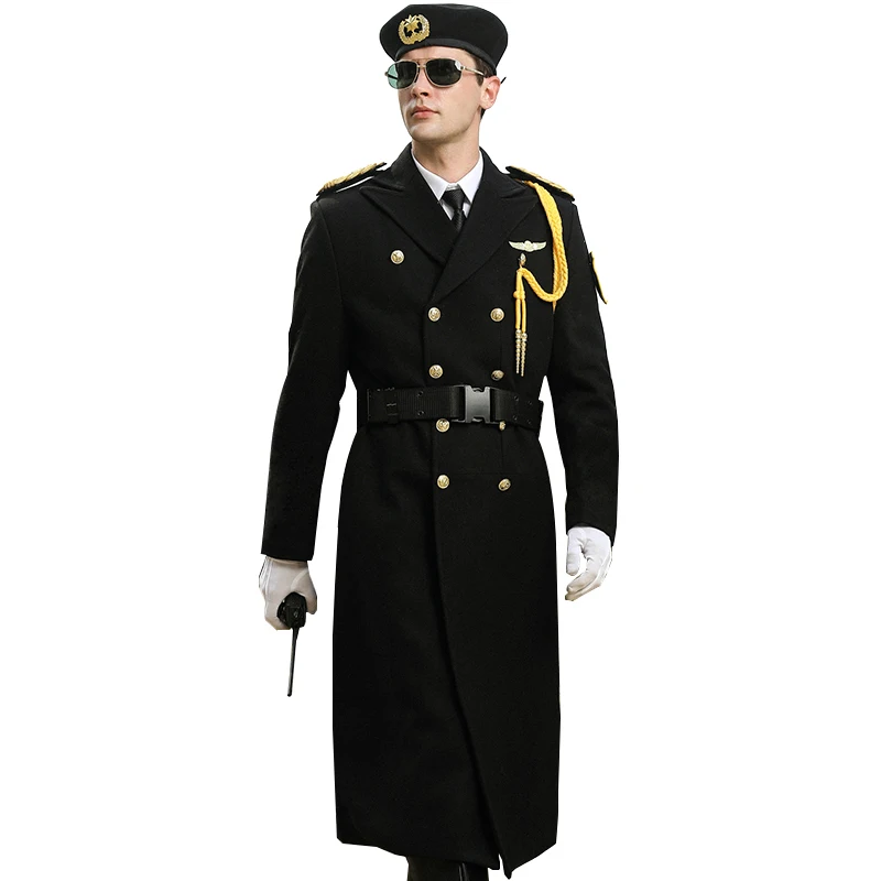 Factory New Design  Wool Long Coat Security Guard Uniform Men Long Winter Overcoat