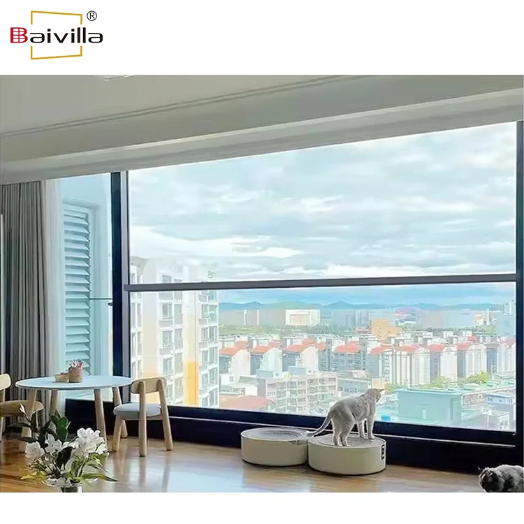 Современный дизайн моторизованные Вертикальные Раздвижные выдвижные гильотинные окна интеллектуальные фасадные Стеклянные Настенные подъемные окна