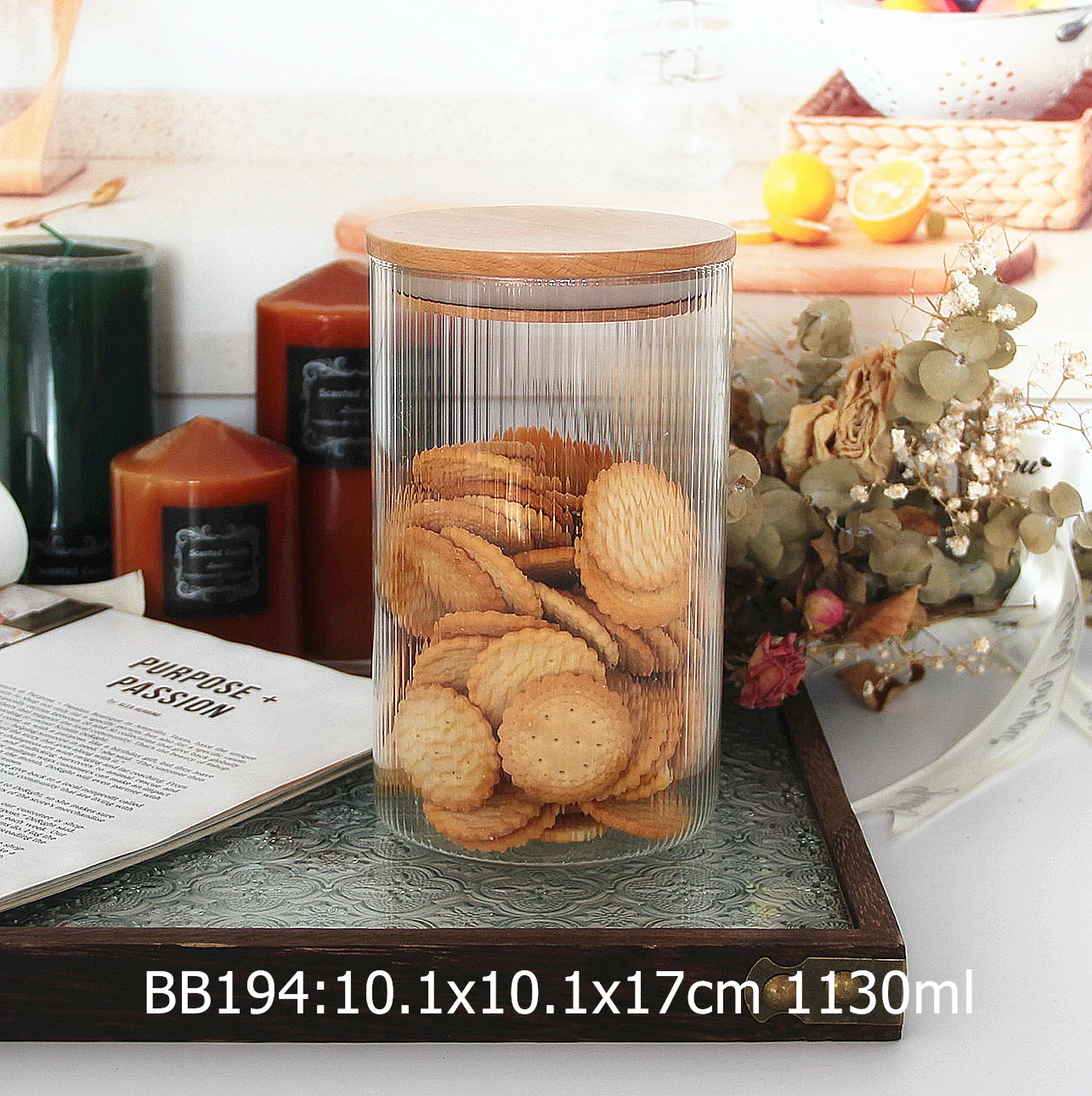New Design Food Grade Empty Round High Borosilicate Glass Storage Container Jar with Wood Lid for Home Decoration