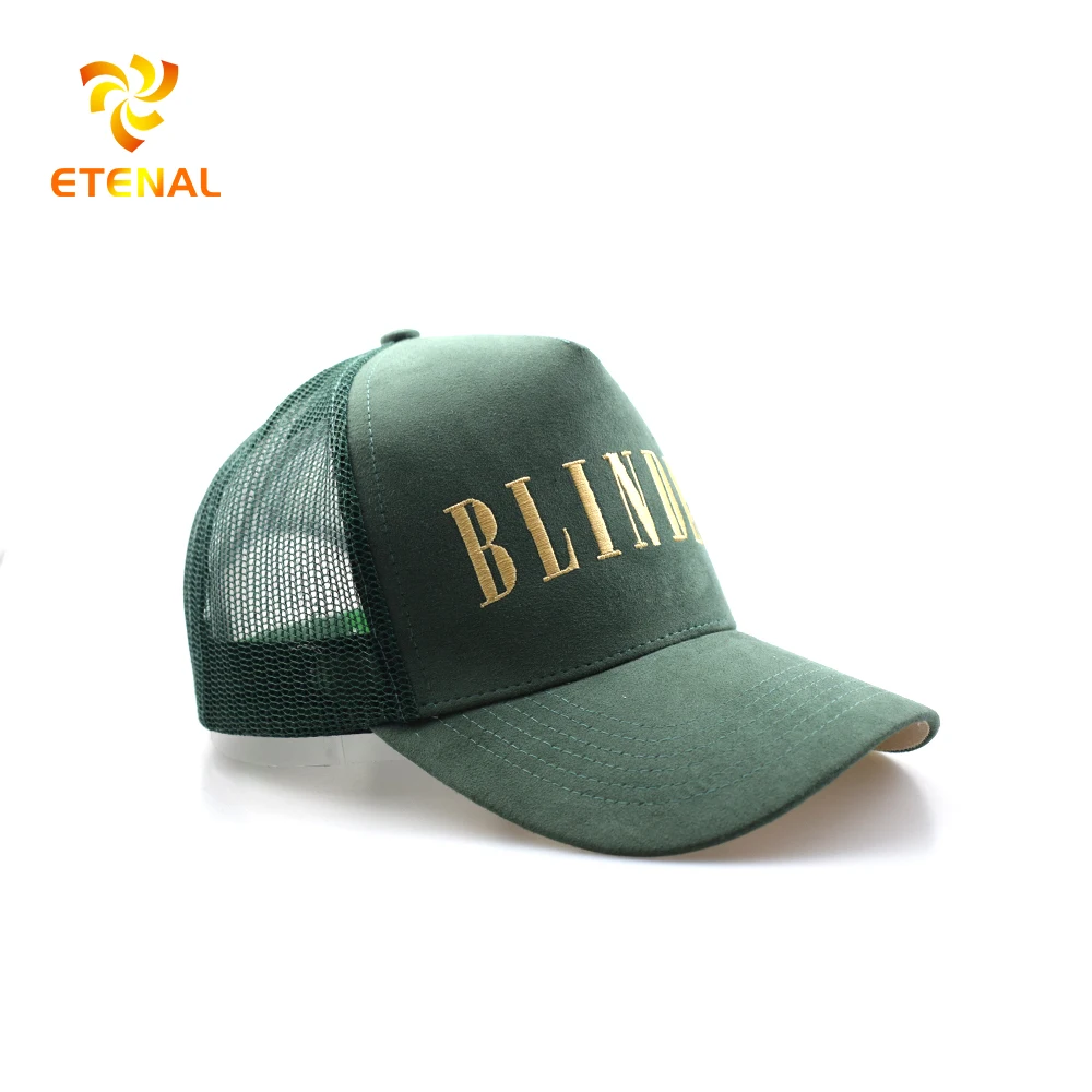 Factory custom 5 panel trucker cap wholesale embroidery logo gorras mesh suede trucker hat