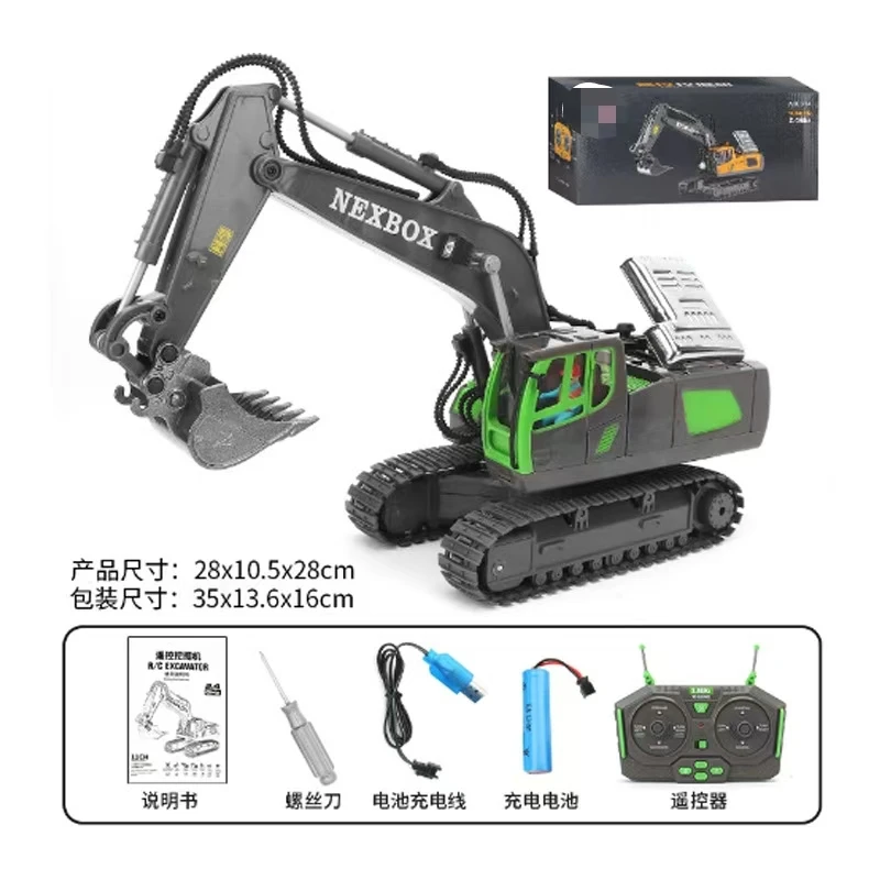 2.4g Scale Remote Control Alloy Metal Excavator Bulldozer Dumper With Signs Rc Die Cast Construction Truck Toys Set