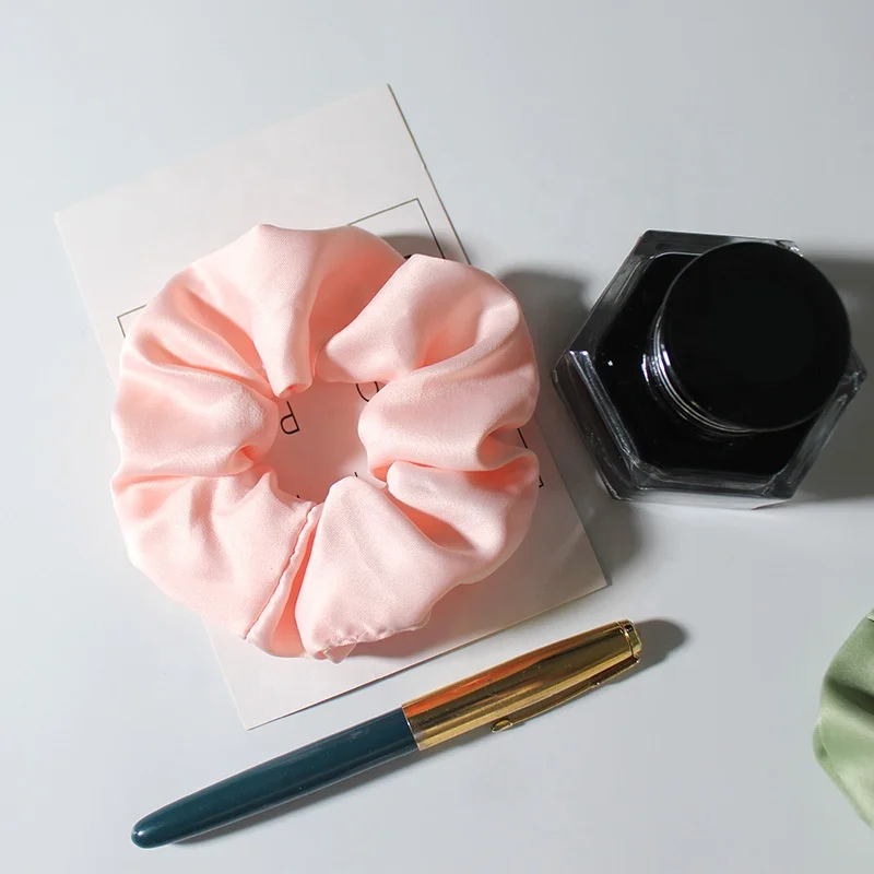 Wholesale labels matt color elastic ponytail holder crunchies hair ties silk hair band fabric matte pastel satin scrunchies
