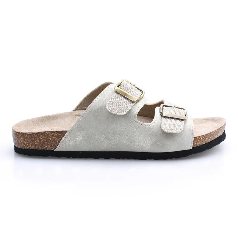 The women fashion fancy cow suede soft insole buckle upper EVA outsole cork slipper flat shoes