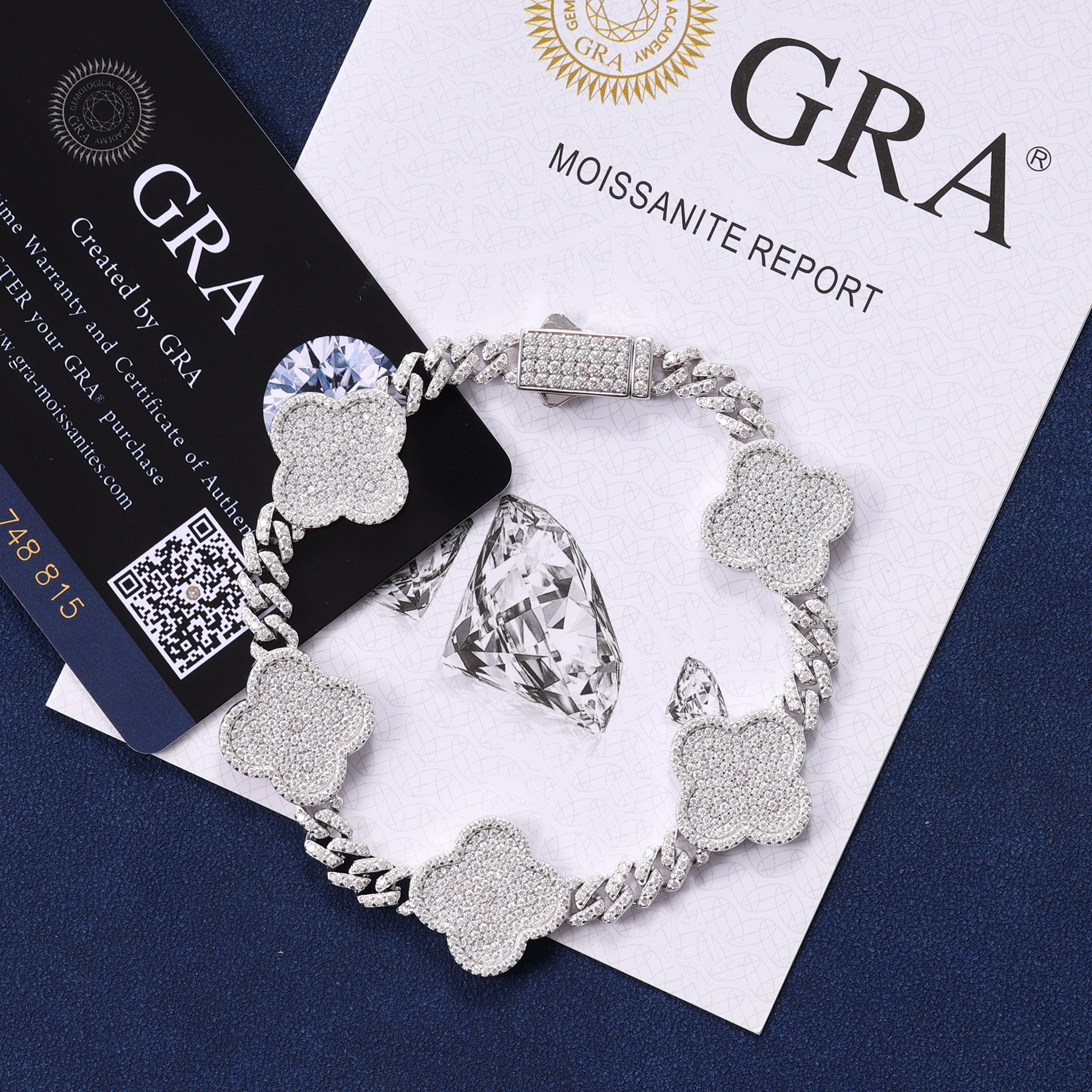 Хит продаж браслет клевера 16 мм Полный Бриллиант VVS D Moissanite 925 стерлингового серебра со льдом ювелирные изделия в стиле хип-хоп