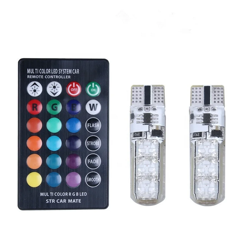 Universal  6SMD T10 194 168 W5W Car Dome Reading Light Automobiles Wedge Lamp RGB LED Bulb With Remote Controller 5050 rgb led