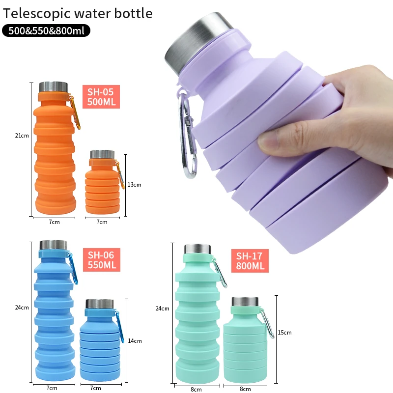 800ML BPA Free Silicone Foldable Kids Sports Water Bottle Collapsible Water Bottles