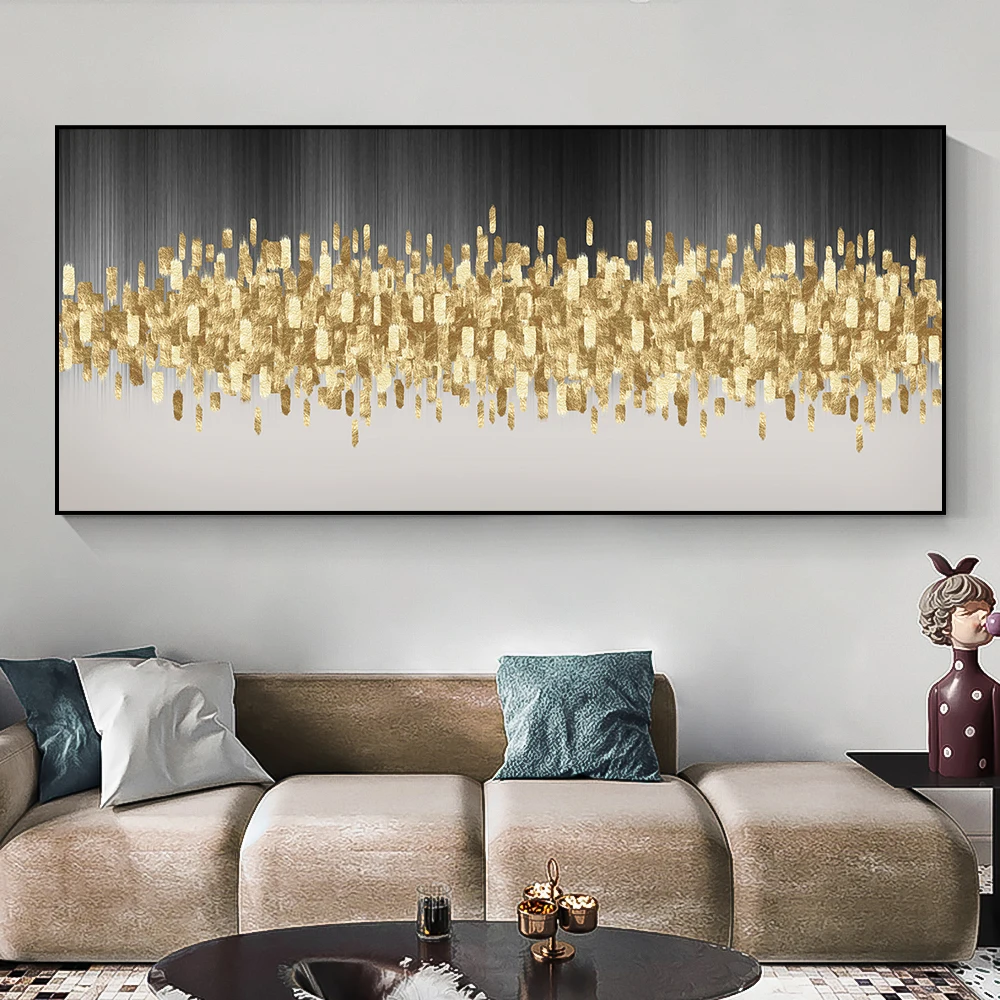Factory wholesale large size gold foil oil painting abstract canvas wall art for home living room decoration