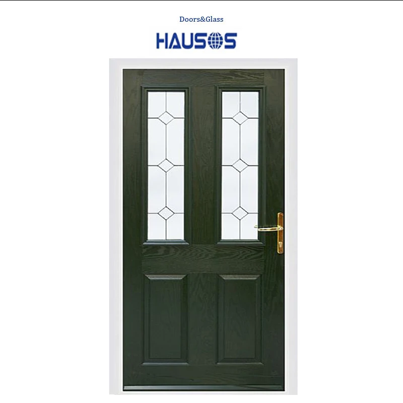 Горячий строительный материал GRP 2 панели со стеклянной вставкой из красного дерева текстурированная внешняя дверь