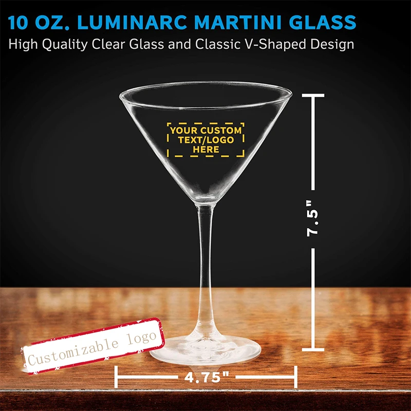 Wholesale Custom Printed Logo 140ml High Borosilicate Blank Clear Glass Martini Cocktail Glasses for Restaurant Bar Party Gift