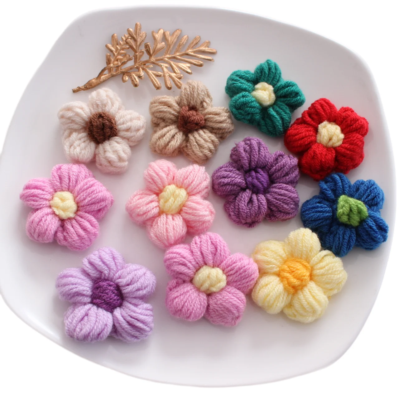 Cute Hand-knitted Hair Flower Crochet Flower For DIY Kids Girl Hair Clip Headwear Crafts Patches Puff Flowers