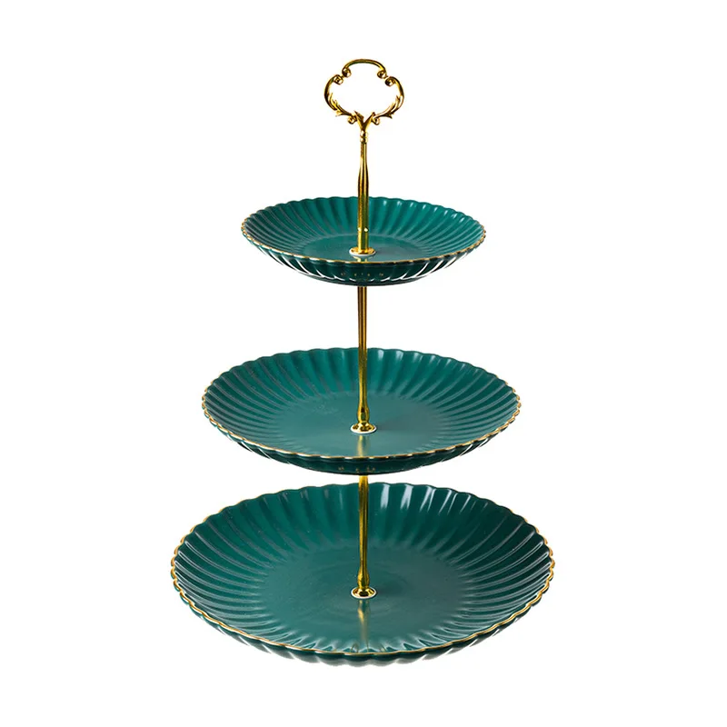 creative 2-3 tiers flower round plate cake stand with golden rim ceramic plate melamine plates set dinnerware