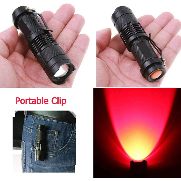 High Power Zoomable Red Light Led Torch Flashlight for Hunting Astronomy Aviation Night Observation