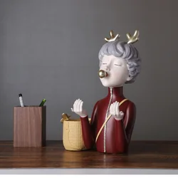 Antler bubble girl storage mobile phone holder resin crafts Nordic creative home decoration ornaments multifunctional