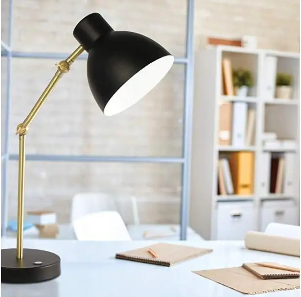 
Gold Desk Lamp with LED Bulb Adjustable, Antique Brass Metal Table Lamp Marble Base, Adjustable Modern Reading Lamp Office 