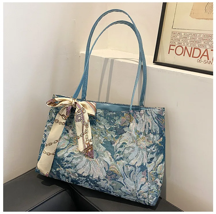 2022 Wholesale fashion purses and handbags for women large capacity jacquard canvas tote bags for lady