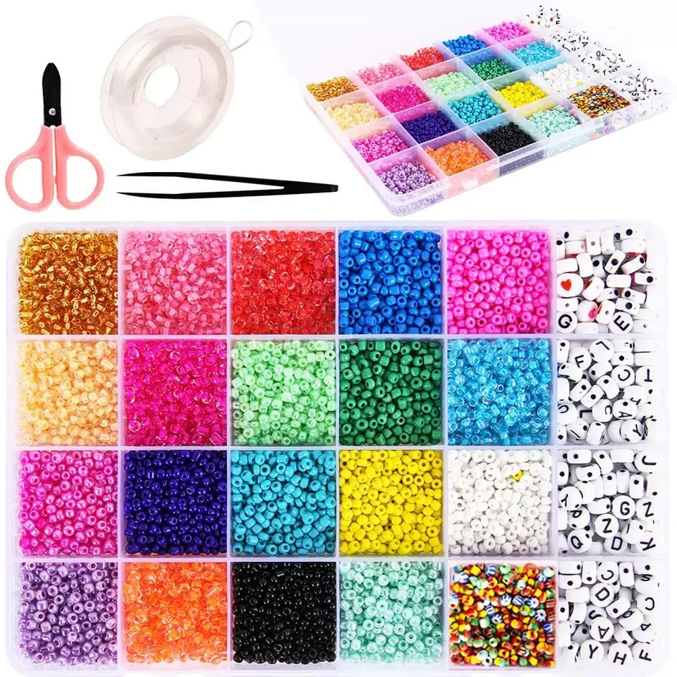 20 colors of 3mm glass tiny beads rice beads set with letter beads for kids friendship bracelet making kit