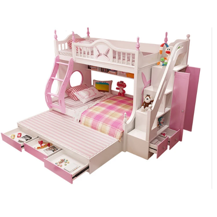 pink Children Furniture The quality of wood bunk bed for kids