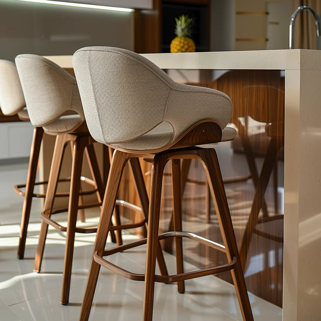 Bar Furniture Solid Wood Legs Button Tufted Backrest Breakfast Bar Stools For Kitchen