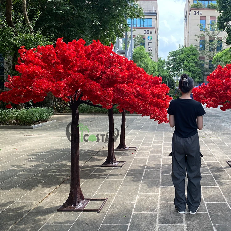Indoor red artificial arch cherry blossom tree for wedding backdrop decorate