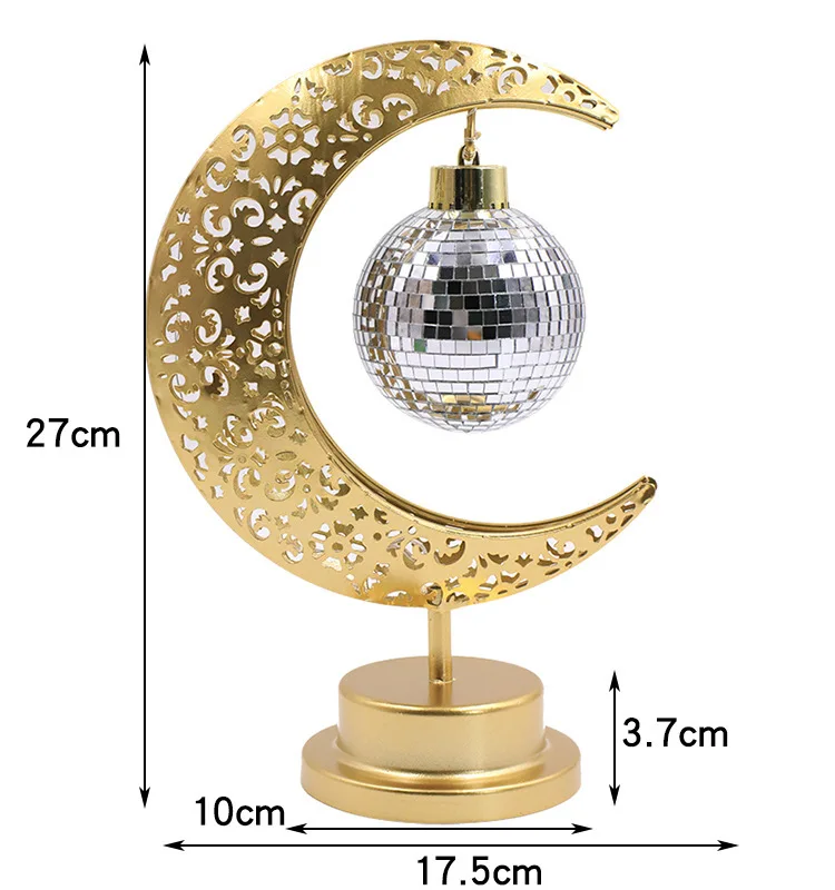 New Eid Mubarak Decor Islamic Gift Metal Crafts Ramadan Decorations Led Battery Light Moon Star Table Ramadan Night Lamps
