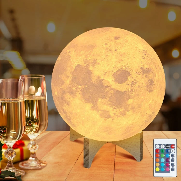 Christmas Gift 10CM Rechargeable 16 Colors Touch Change Remote 3D Printing Globe Led Moon Light LED 3D Moon Light