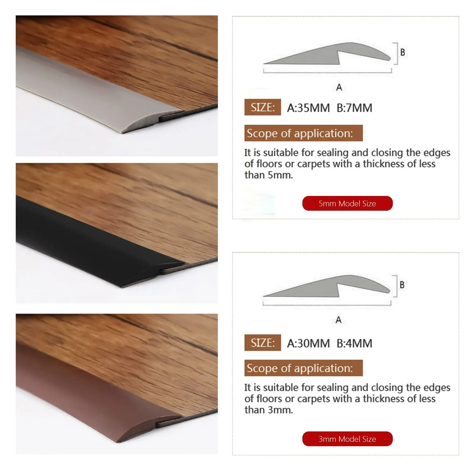 Floor Transition Strip Seam Binder Self Adhesive Floor Cover Strip Gap Connecting Strip for Threshold Carpet Thin Floor and Wall