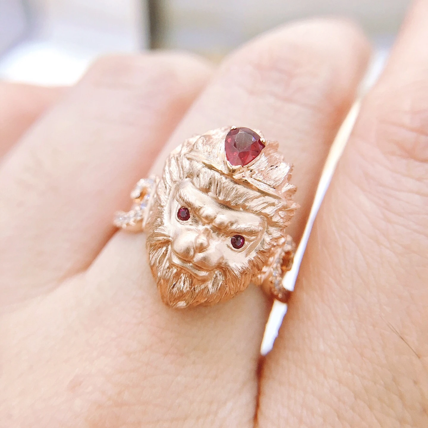 18k Gold Monkey King Ruby Natural Diamond Gemstone Real Gold Ring