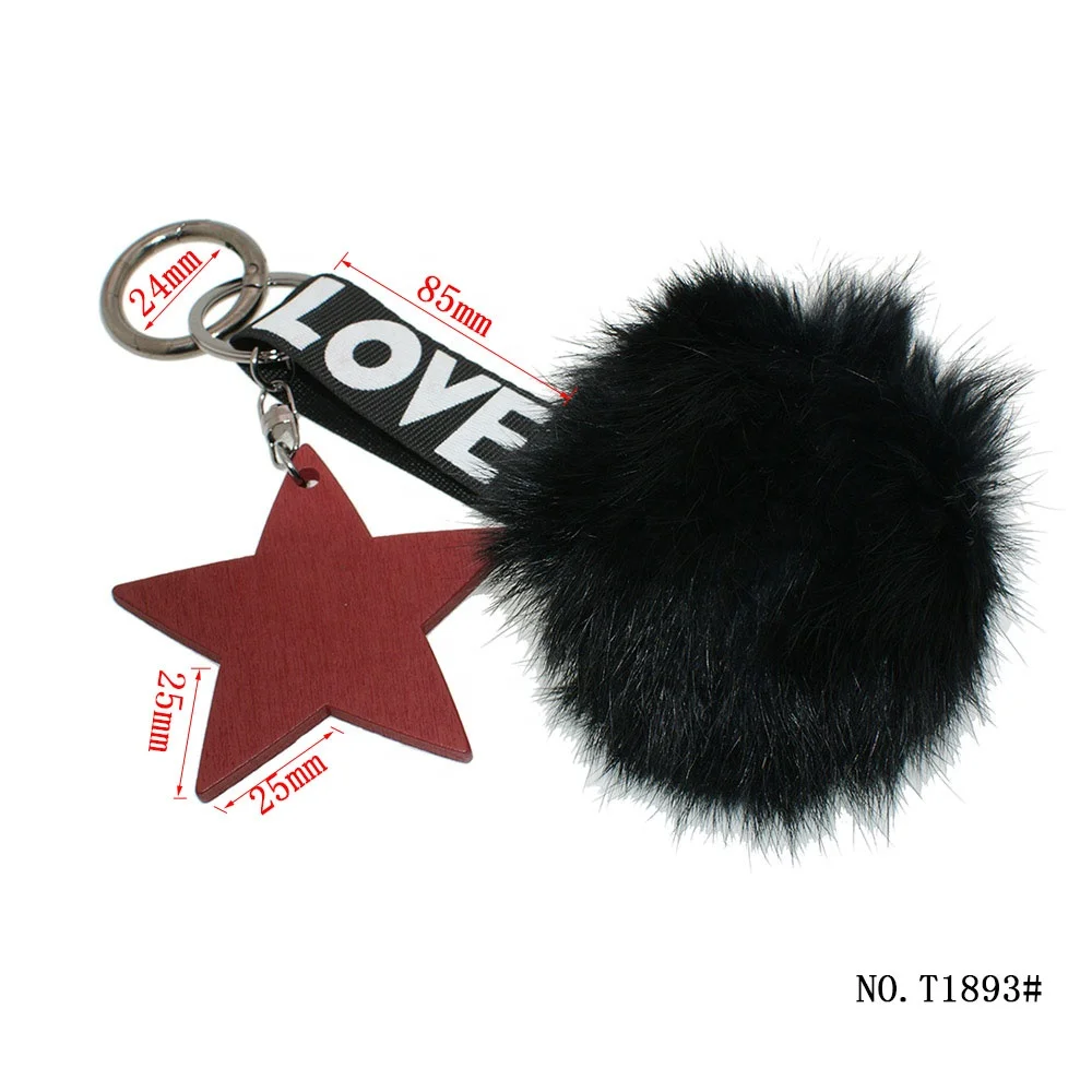 TANAI Factory Wholesale Customize Fashion black Rabbit fur Ball handbag Pendant Lady handbag accessory key chain