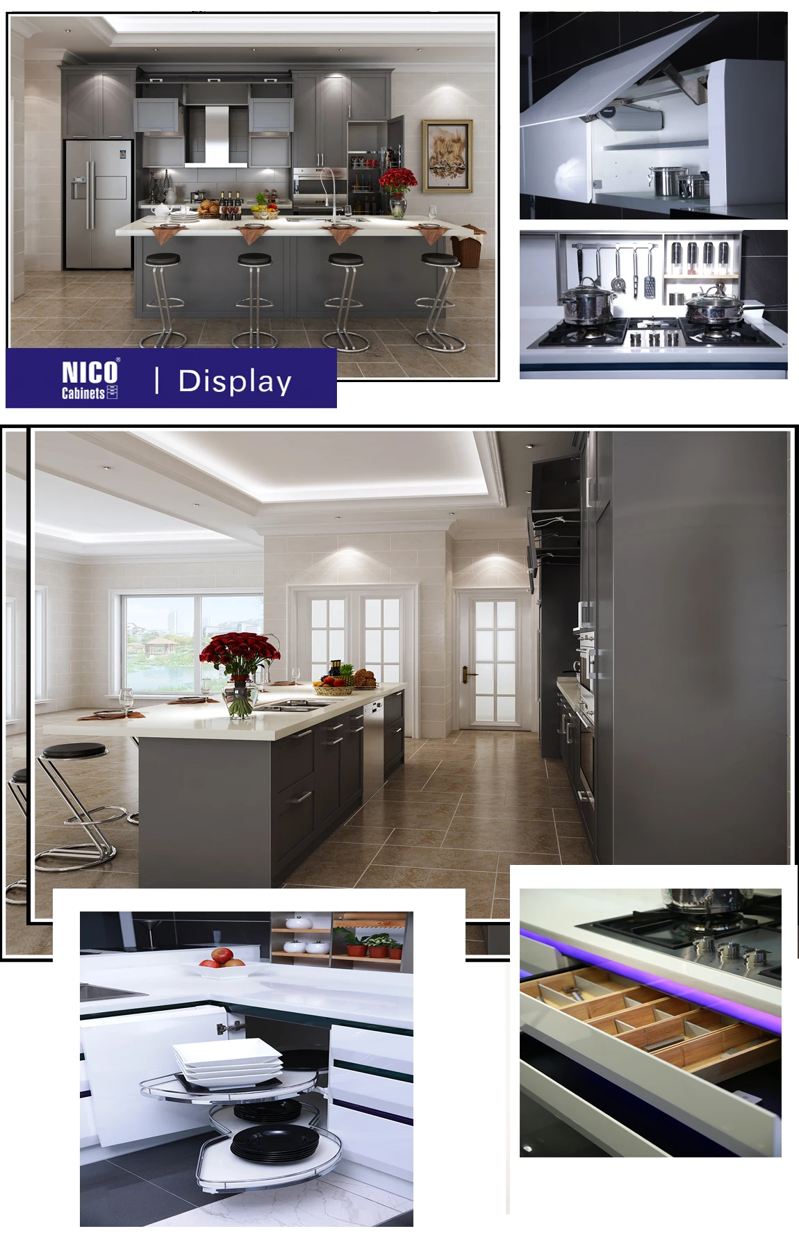 Welbom Modern Style Urban Grey Matt Paint Marble Spraying Professional 2 Pac Kitchen Cabinet Painting Set with Pantry Cupboard