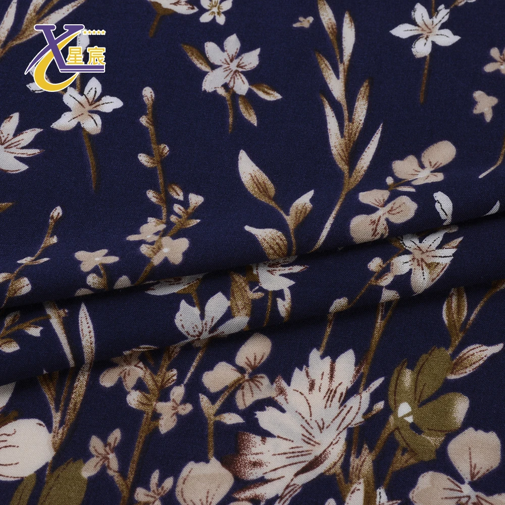 Xingchen быстрая доставка в наличии 100 ткань искусственный шелк материал одежды цветочный узор печатная ткань