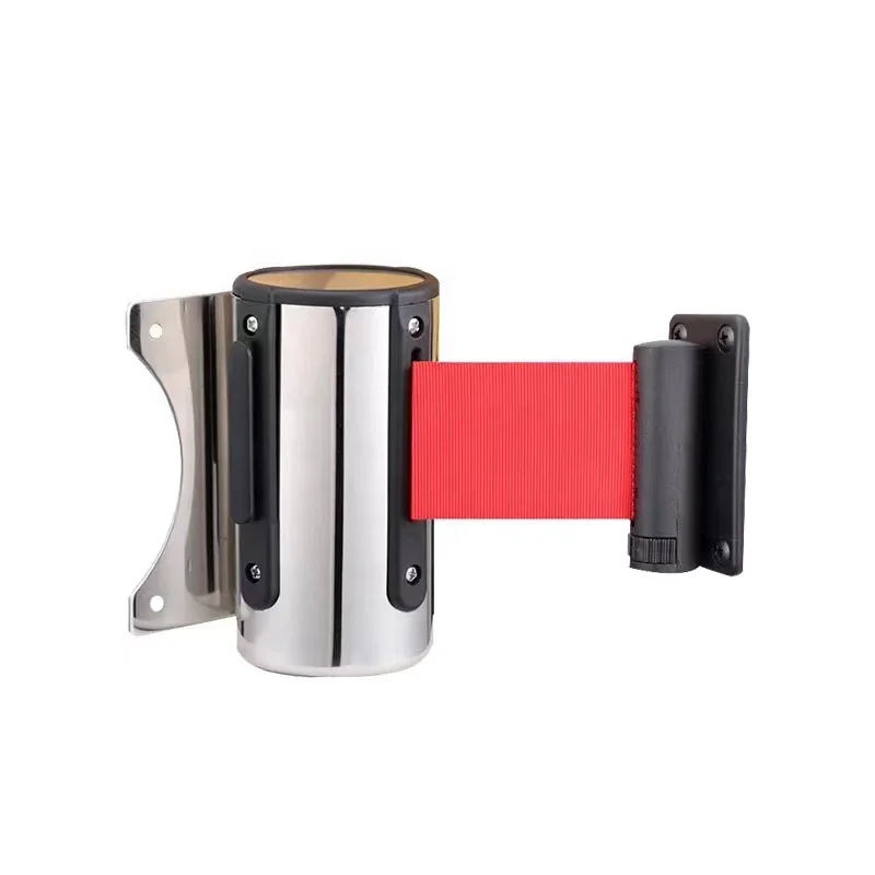 Strong crowd control 2m 3m 5m wall mounted webbing magnetic retractable belt barrier stanchion