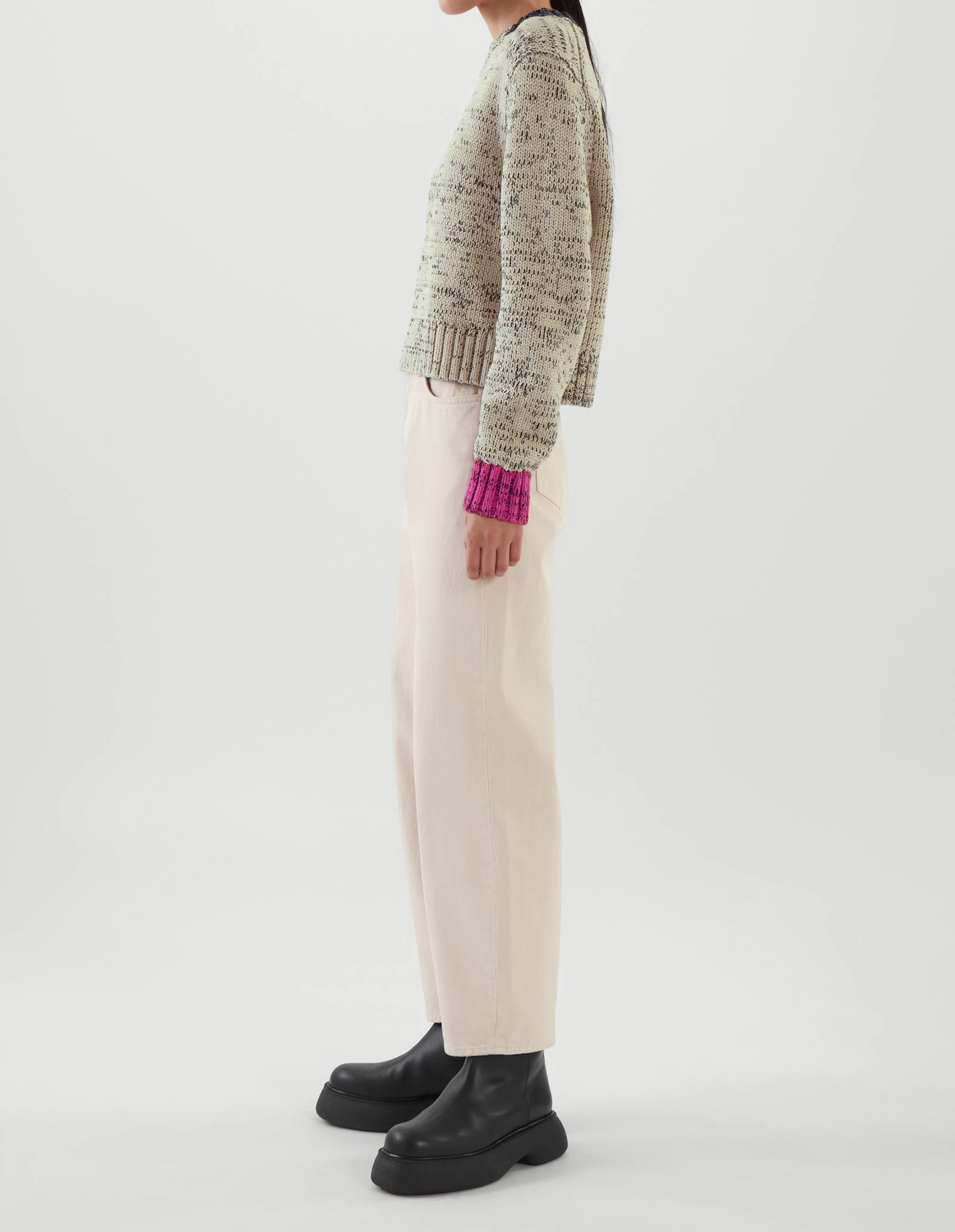 VSCOO fashion custom yarn color blocking round neck long sleeve knitted jumper women pullover sweater