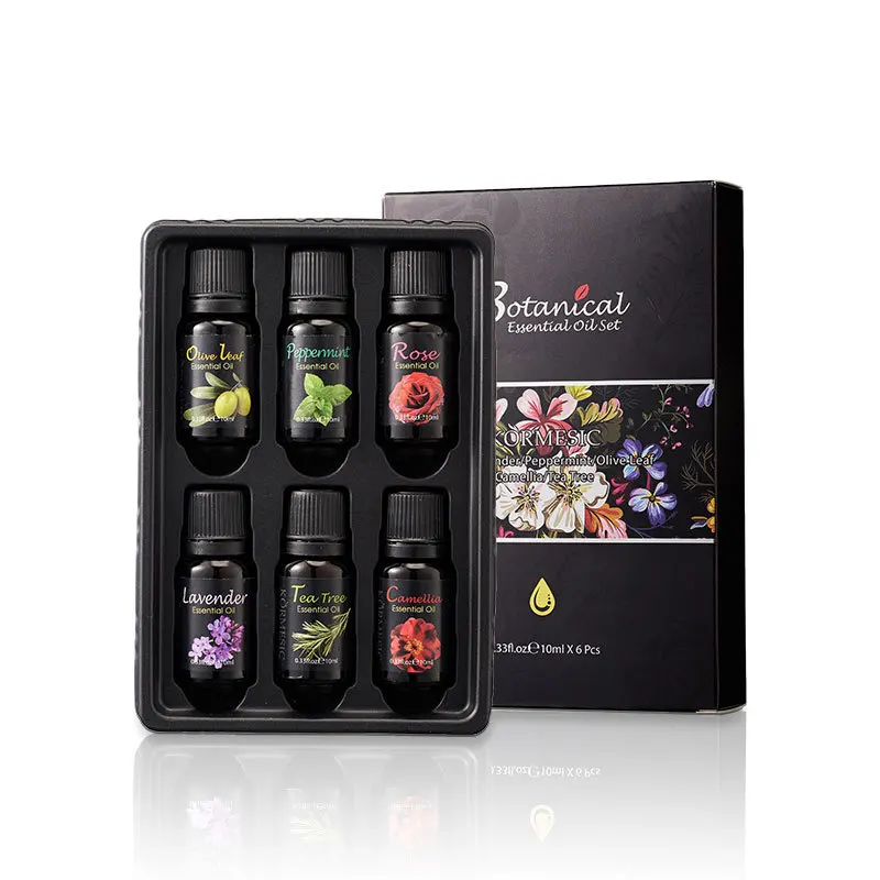 Wholesale high quality natural plant 6 pack rose tea tree aromatherapy essential oils herbal essential oil set