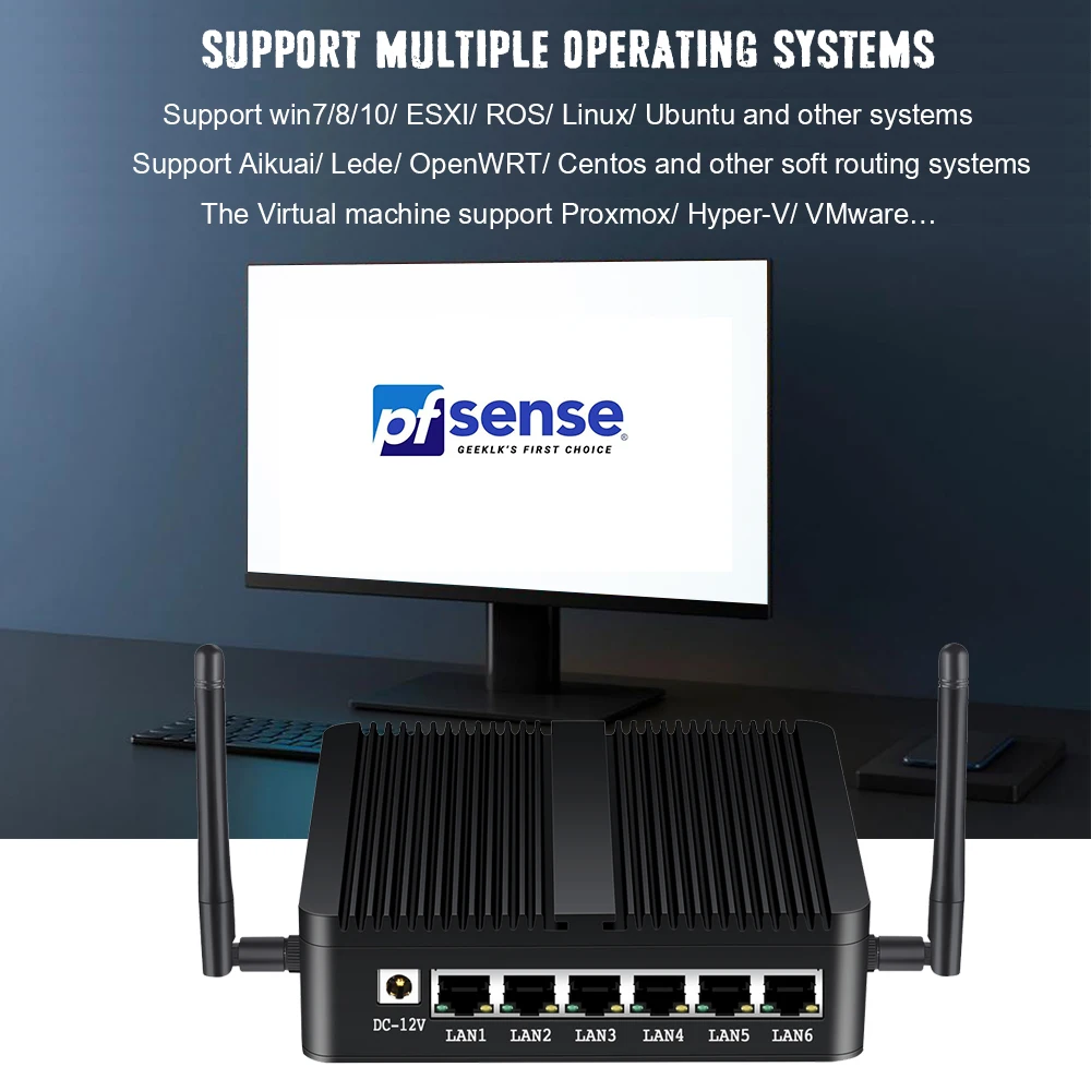  Новейший Barebone Mini PC 6 Ethernet Lan In-tel Ce-leron J1900 четырехъядерный pFesense брандмауэр компьютерный маршрутизатор с 8G Ram 12G SSD