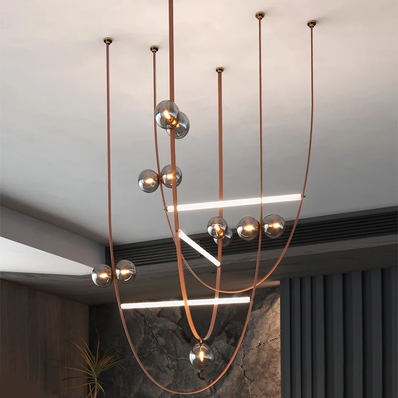 Italian Living Room Chandelier Designer Creative Belt Minimalist Pick Empty Model House Villa Stairwell Lighting