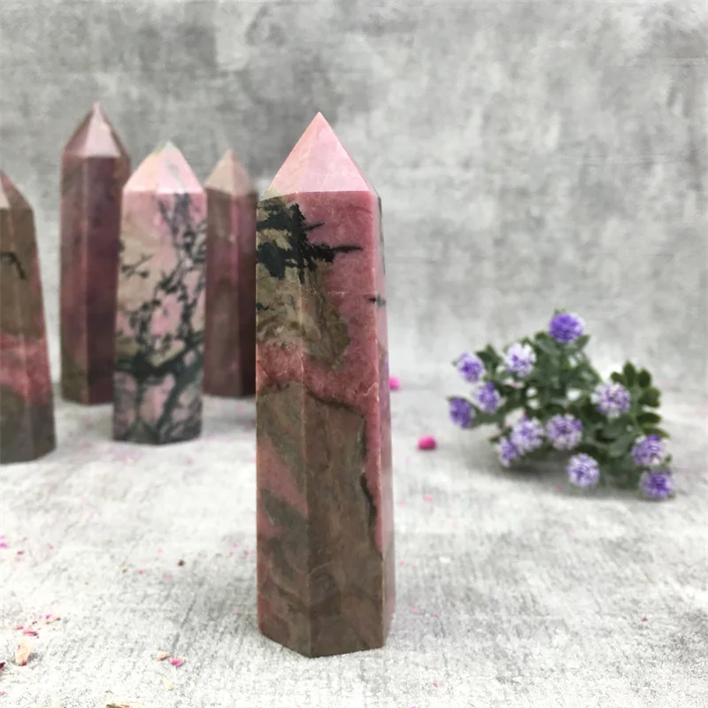 Wholesale Natural crystal Spiritual healing stones Rhodonite point tower for Decoration