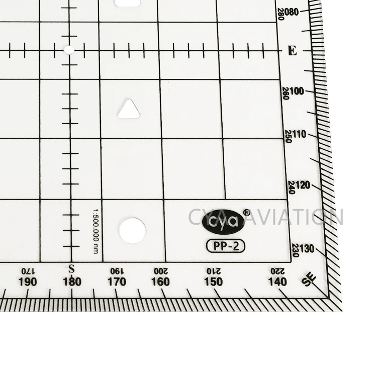 Premium resin plastic square navigation protractor with symbols & holes for flying school students map reading