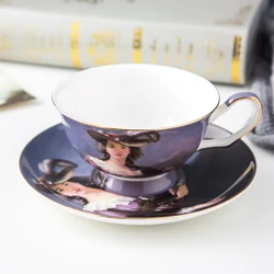 Elegant ladies oil painting design ceramic bone china cup and saucer vintage tea cups