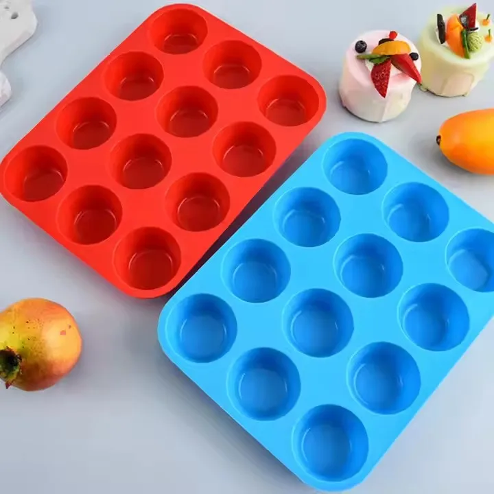 Silicone 12-Hole round Mold Baking Pan Easy-to-Use Tray for Cake Muffin Baguette Dishes & Pans for Baking