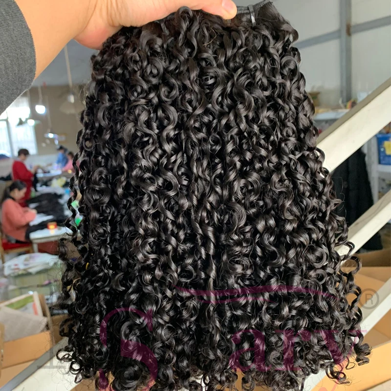 Hot Burmese Curly Raw Virgin Human Hair Bundles Vendor 12A Grade Super Double Drawn Pixie Curly Cuticle Aligned Hair Extensions